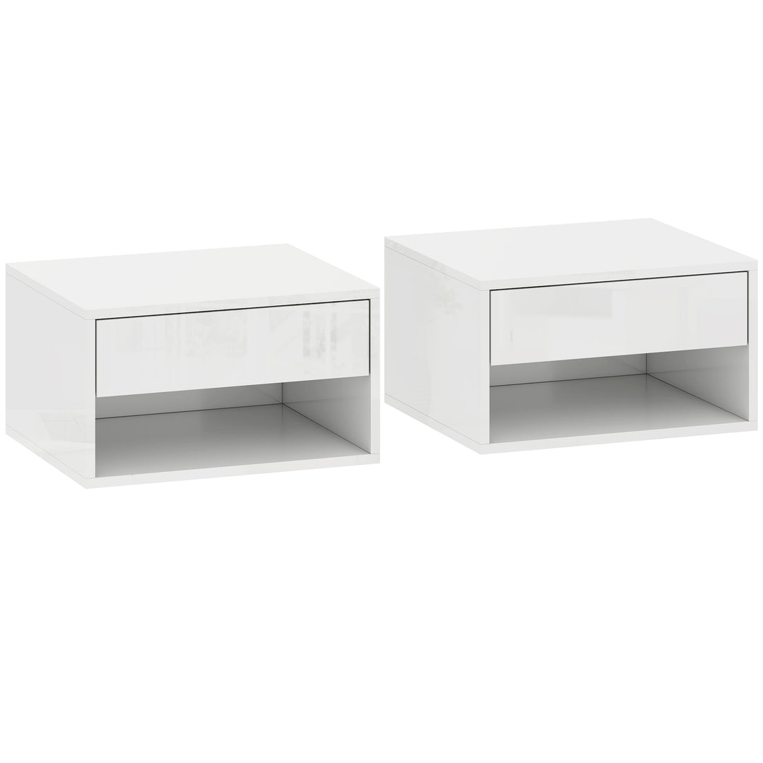 Set of Two Floating Bedside Tables, Wall Mounted Nightstand with Drawe