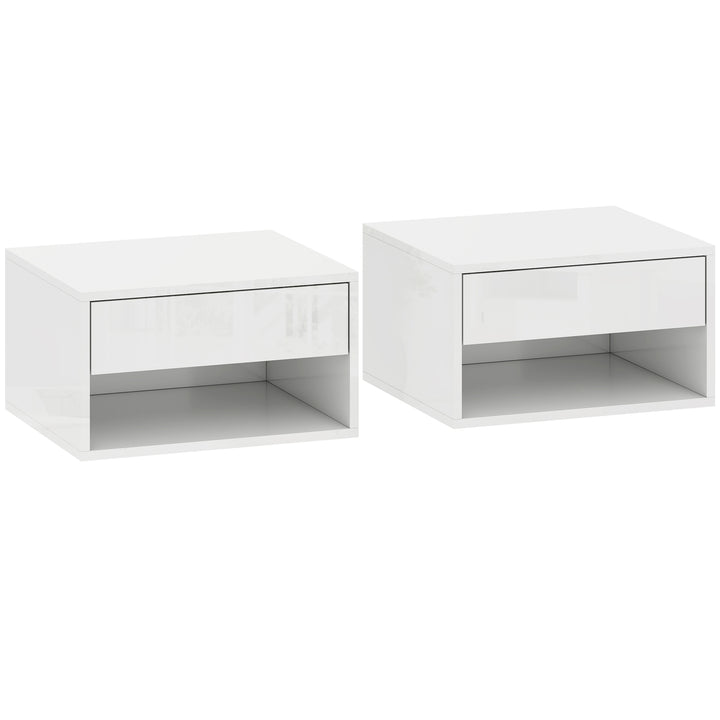 Set of Two Floating Bedside Tables, Wall Mounted Nightstand with Drawe