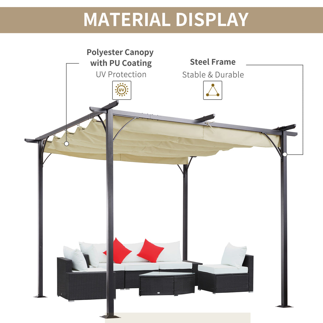 MCL 3 x 3(m) Metal Pergola with Retractable Roof, Garden Gazebo Metal Pergola Canopy. Outdoor Sun Shade Shelter for Party BBQ, Beige