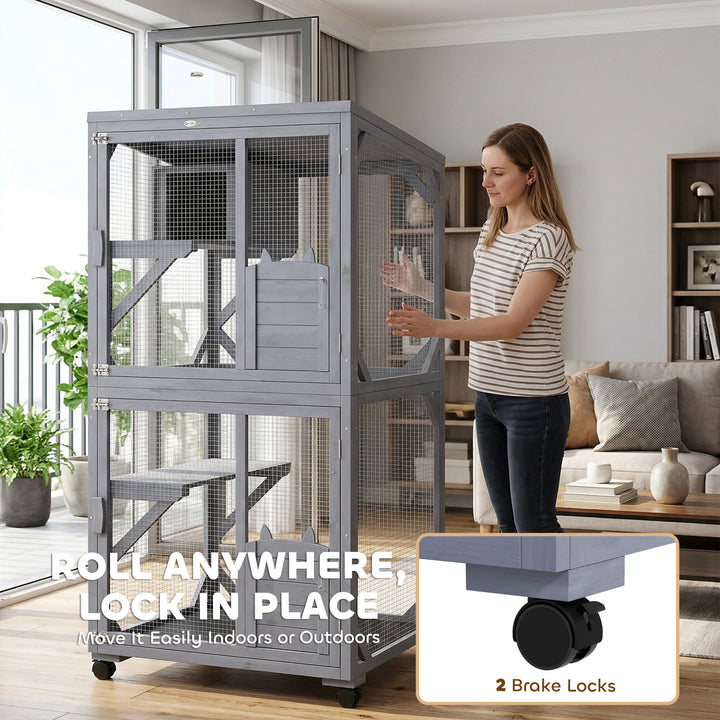 Movable Outdoor Catio with Resting Box, 3 Jumping Platforms, Waterproo