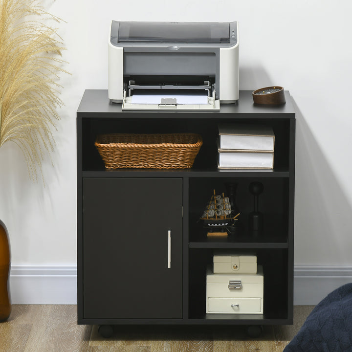Multi-Storage Printer Stand Unit Office Desk Side Mobile Storage w/ Wheels Modern Style 60L x 50W x 65.5H cm - Black