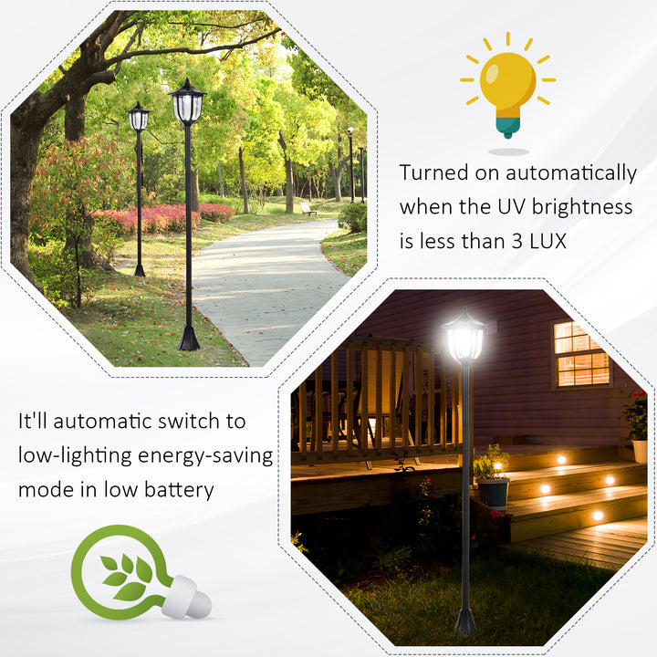 Outsunny 1.77m Tall Free-Standing ABS Garden Solar LED Lamp Post Black | Aosom UK