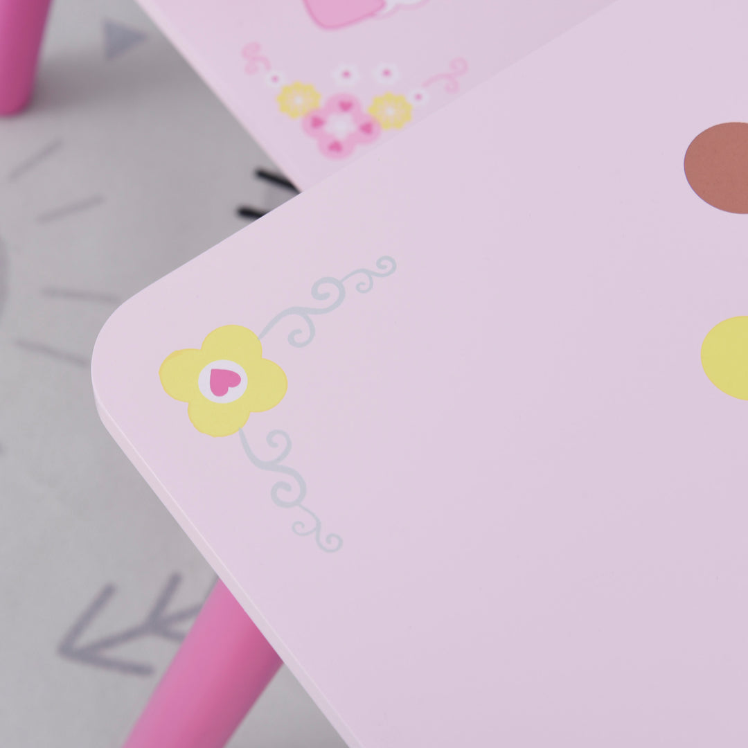 MCL 3 Pcs Kids and Table Chair Set Princess & Crown Theme Home Furniture Pretty Gift 2-4 Years Pink