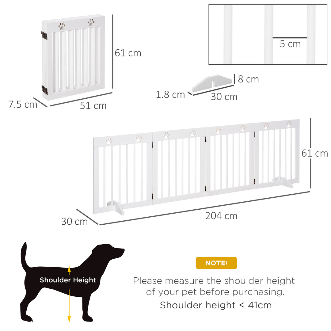 PawHut Pet Gate 4 Panel Folding Wooden Dog Barrier Freestanding Dog Gate For Stairs w/ Support Feet | Aosom UK