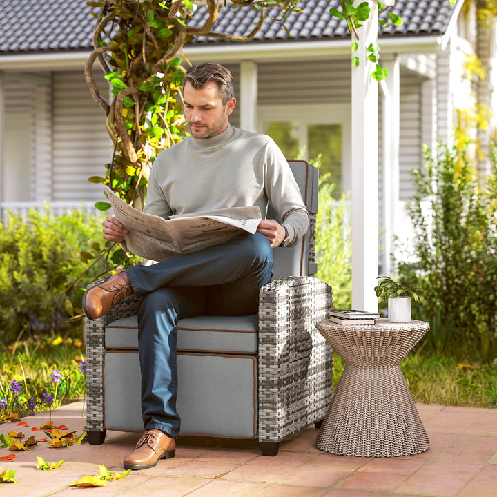 145° Reclining Rattan Armchair, with Footrest - Mixed Grey/Grey