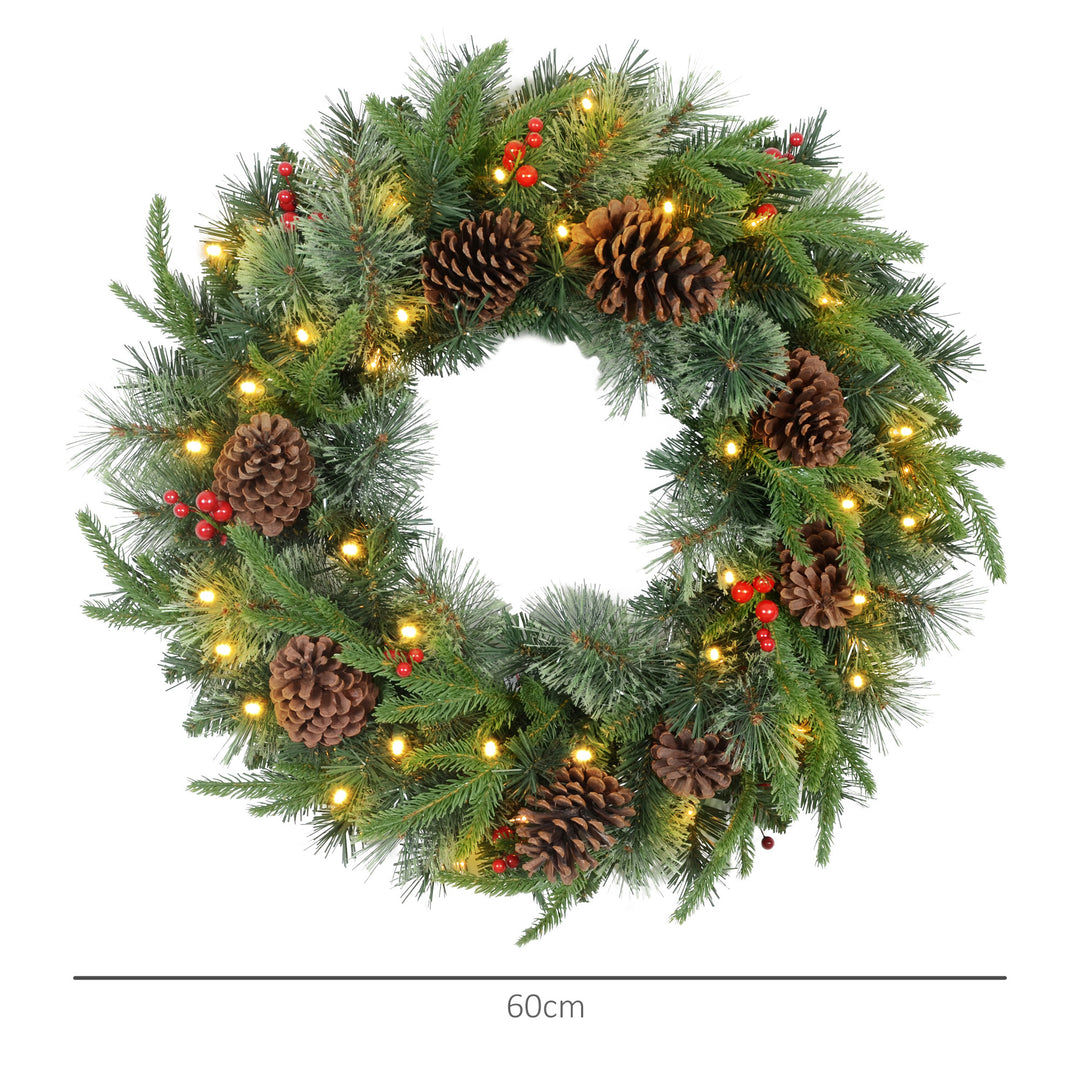 60" Cone and Berry Christmas Wreath, with LED Lights - view 3