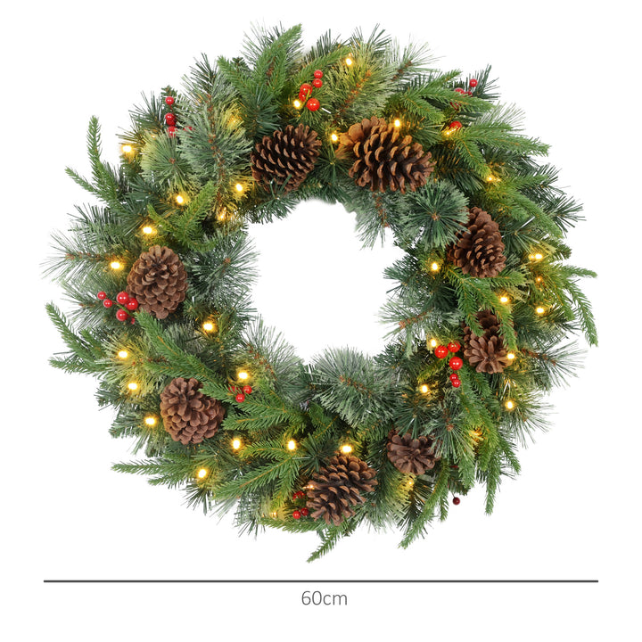 60" Cone and Berry Christmas Wreath, with LED Lights - view 3