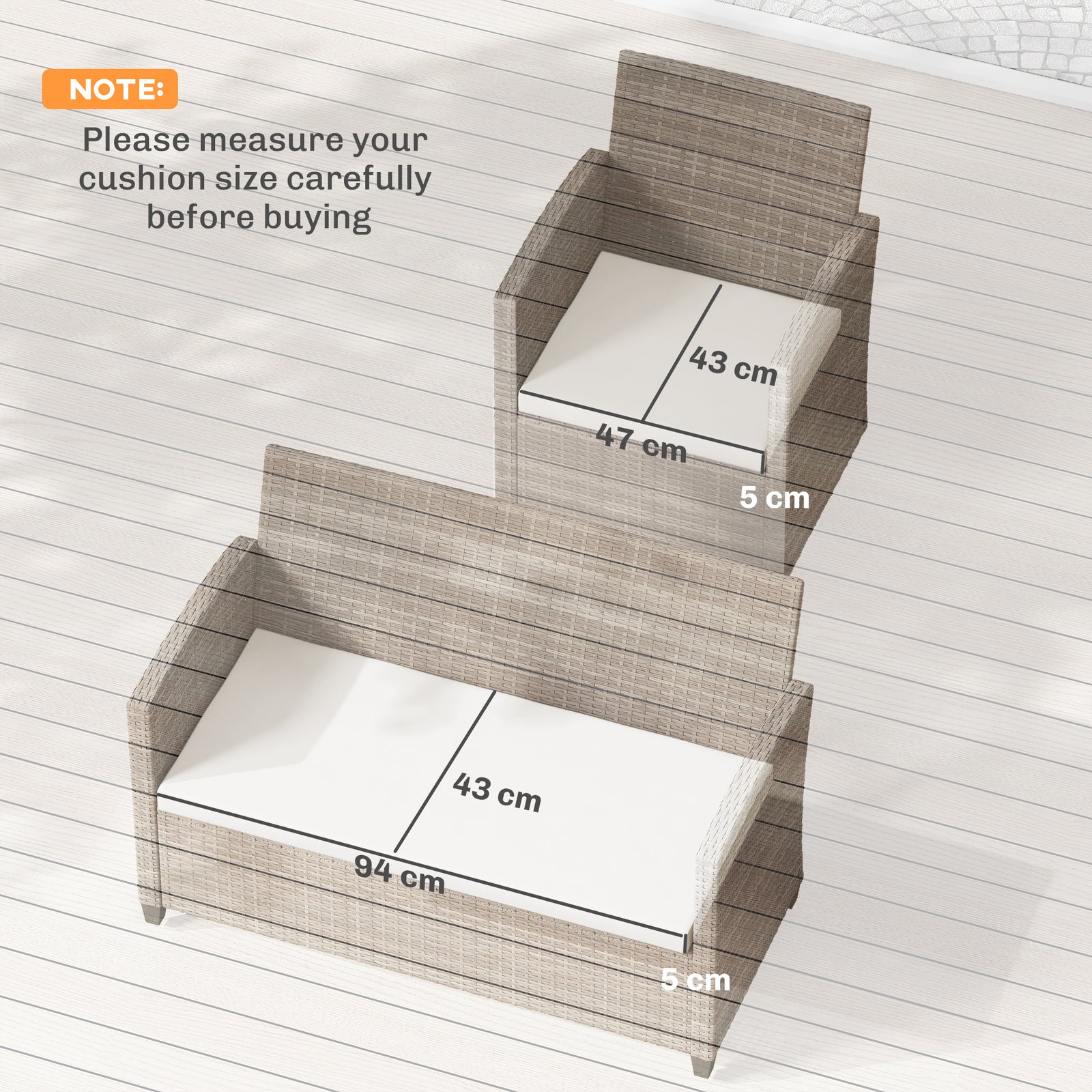 Outdoor Seat Cushion Pads for Rattan Furniture, 3 PCs Garden Furniture