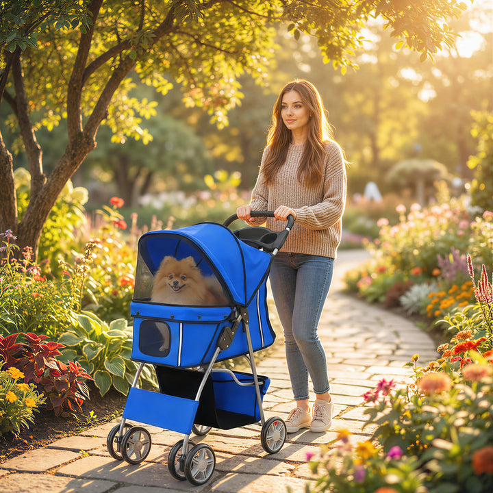Dog Pram, Pet Stroller with Reflective Strips, Foldable Cat Stroller w