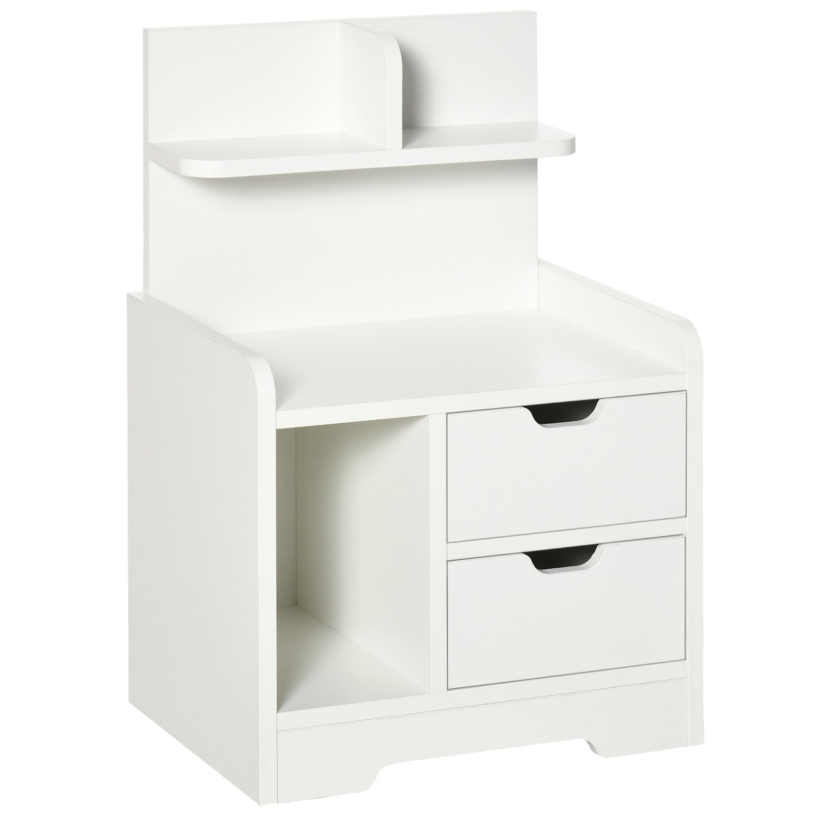 Bedside Table, Small Bedside Cabinet with 2 Drawers and Storage Shelves, Accent Table for Living Room, Bedroom, White