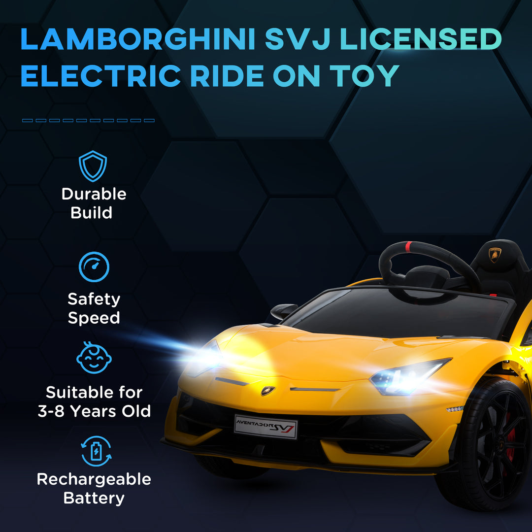 Lamborghini Aventador Licensed 12V Kids Electric Ride On Car Racing Car Toy with Parental Remote Control Battery-powered 2 Motors Music Lights for 3-8 Years Old Yellow