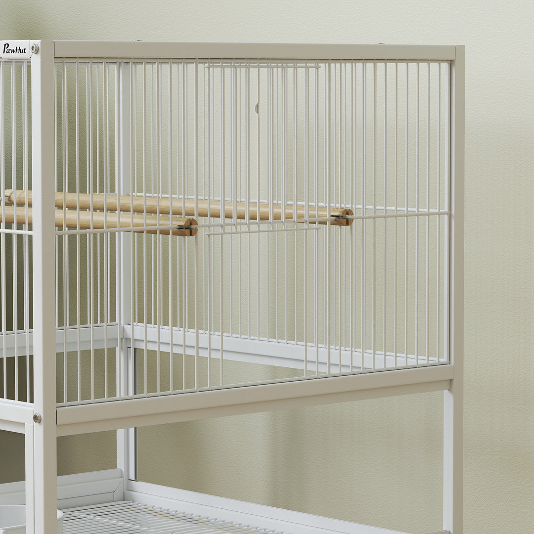 Bird Cage with Rolling Stand, Acrylic Viewing Panels, Storage Shelf, for Budgie, Parakeet, 48 x 46 x 83 cm