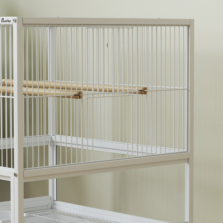 Bird Cage with Rolling Stand, Acrylic Viewing Panels, Storage Shelf, for Budgie, Parakeet, 48 x 46 x 83 cm