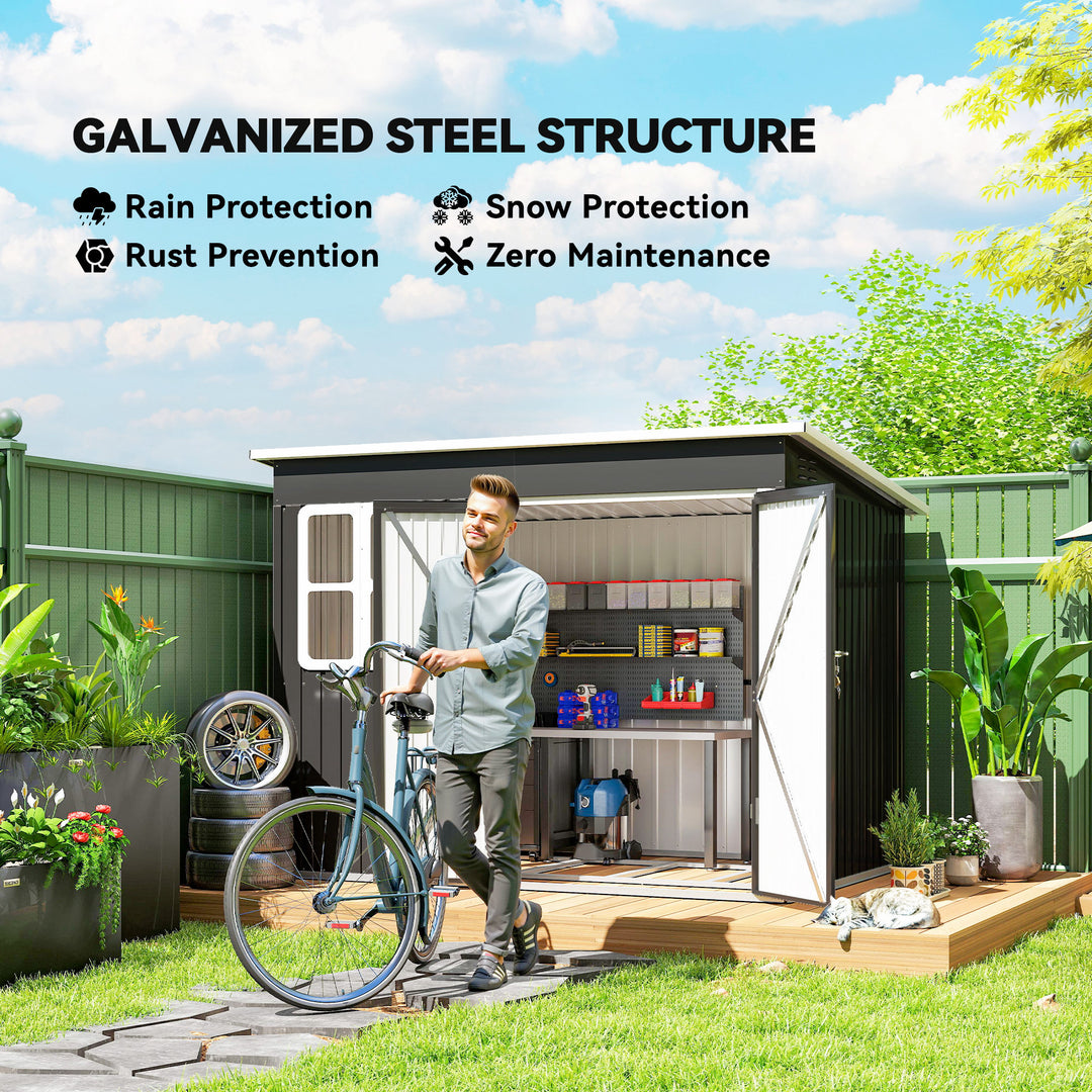 8.5 x 6ft Storage Shed Galvanised Steel Garden Shed, Metal Shed with Foundation Kit, Window, Lockable Wide Doors and Air Vents for Outdoor Patio, Dark Grey