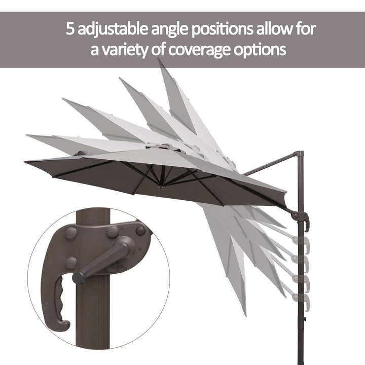 Outsunny 3M Roma Umbrella Sun Shade Cantilever Hanging Parasol w/ Cross Base Hand Crank Aluminium Frame 360°Rotation - Grey | Aosom UK