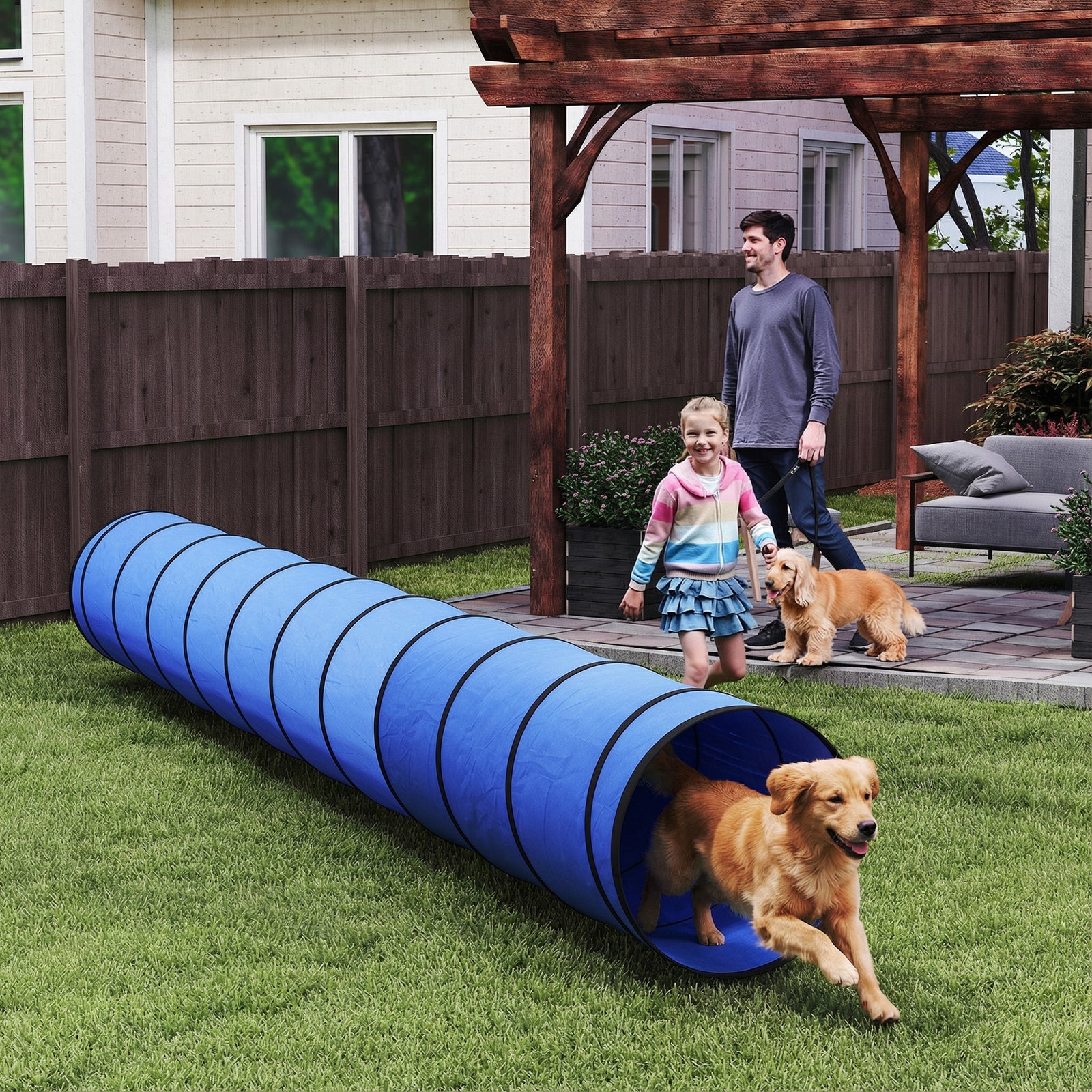 Dog Tunnel, 500 x 60 cm, Foldable Play Tunnel with 6 Pegs and Bag, Tea