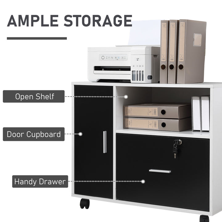 HOMCOM Filing Cabinet w/ Lockable Drawer, Mobile File Cabinet w/ 4 Wheels & Shelf, Printer Stand for Hanging A4 & Letter Sized Files, Home | Aosom UK