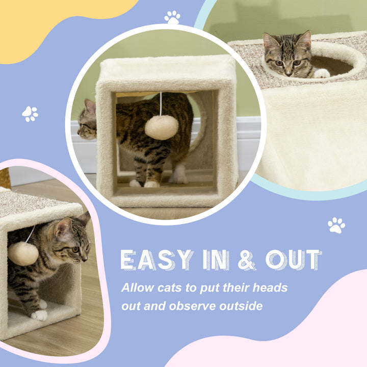 Cat Tunnel, Plush Large Play Tunnel with Two Caves and Hanging Ball, C