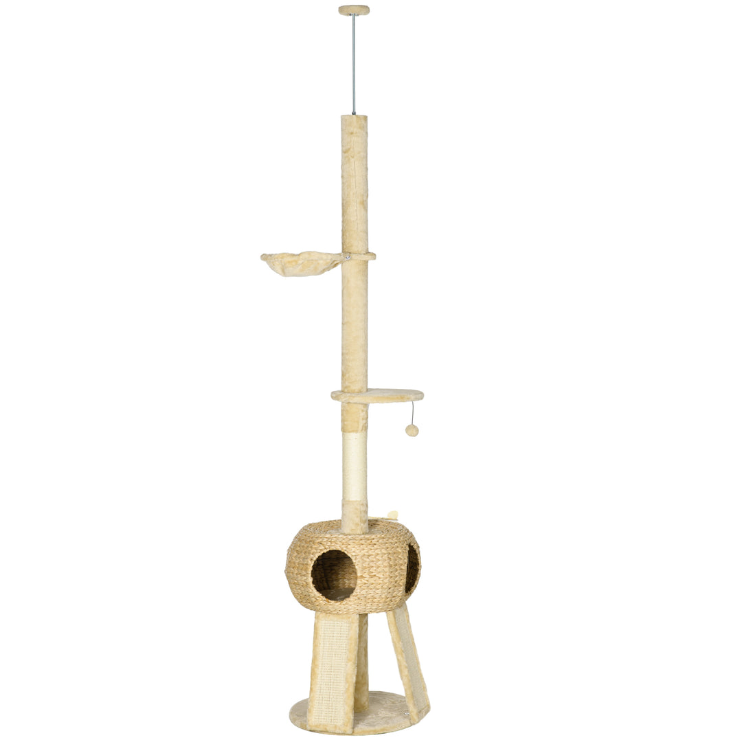 255cm Cat Tree Tower for Indoor Cats, with Scratching Post, Cat House, Platform - Beige