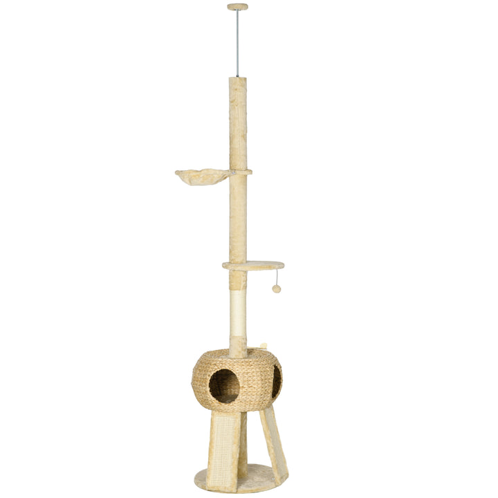 255cm Cat Tree Tower for Indoor Cats, with Scratching Post, Cat House, Platform - Beige