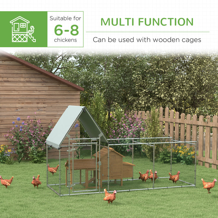 Walk In Chicken Run Chicken Coop, Large Poultry Cage Hen House for 6-8 Chickens Outdoor w/ Water-Resist Cover 302 x 107 x 172cm
