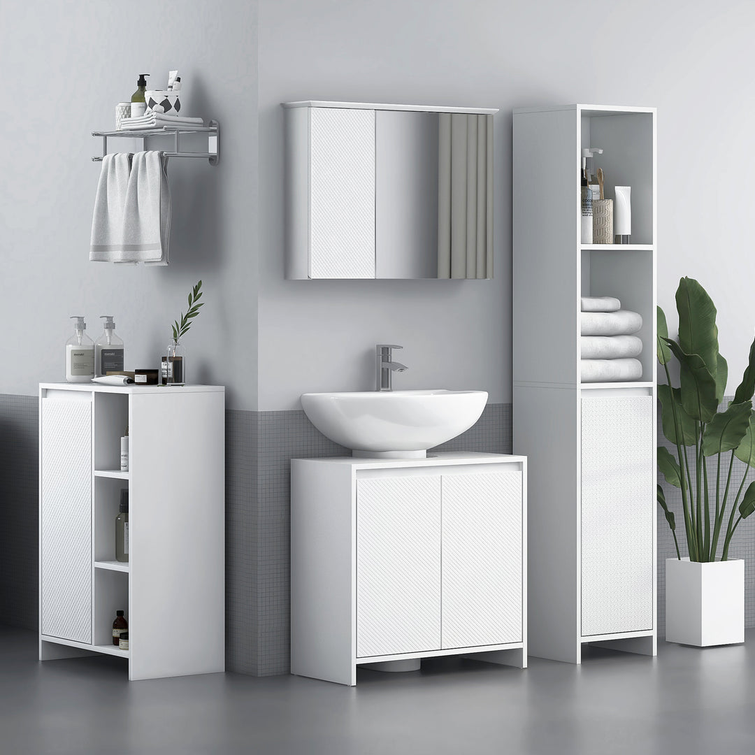 Narrow Bathroom Cabinet, Slim Bathroom Storage Unit with Open Compartment, Freestanding Storage Cupboard for Small Spaces, 30 x 30 x 160 cm, White