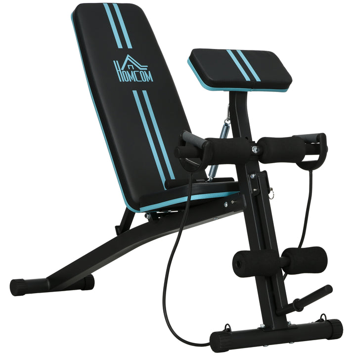 Foldable Weight Bench, Adjustable Strength Training Sit Up Ab Bench, Incline/Decline, Blue