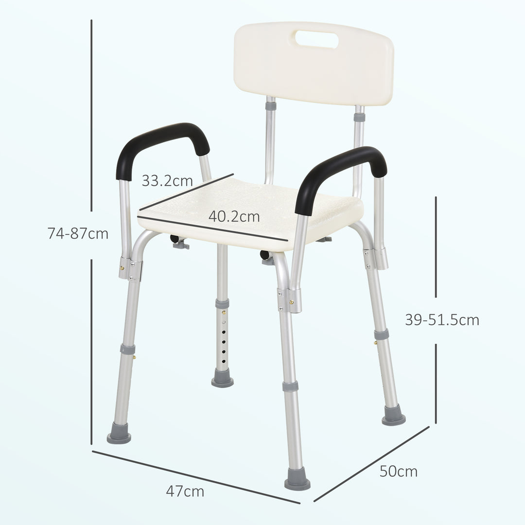 HOMCOM Portable Shower Chair, Adjustable Medical Stool, with Back and Armrest for Enhanced Mobility, White. | Aosom UK