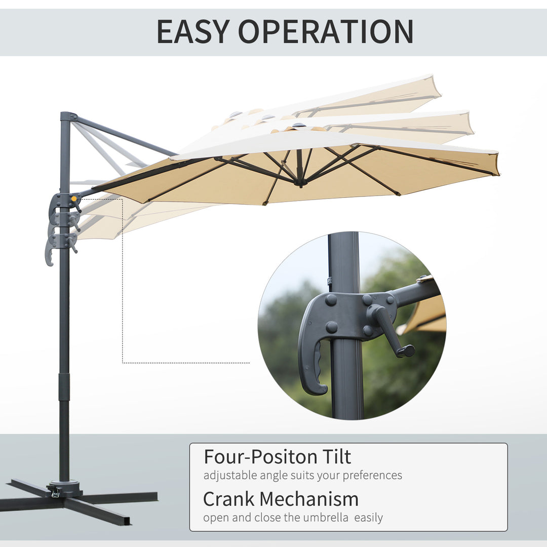 MCL Round Umbrella Parasol W/ Tilt 360° Rotation and Hand Crank Cross Base-Beige