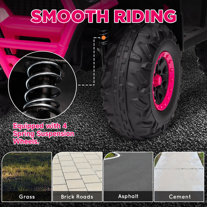 AIYAPLAY 12V Kids Electric Ride on ATV, Battery-Powered Quad Bike w/ Spring Suspension, Forward Backward, Storage Basket, Pink