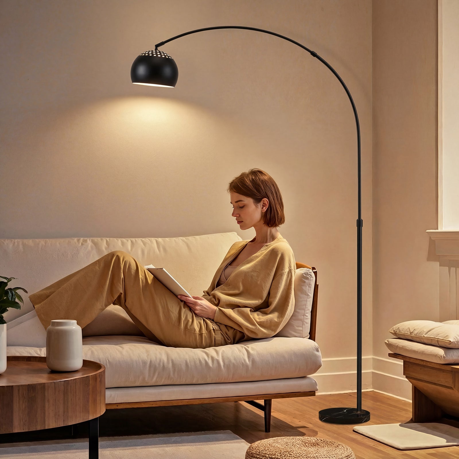 Arc Floor Lamp for Living Room, Modern Adjustable Standing Lamp with F