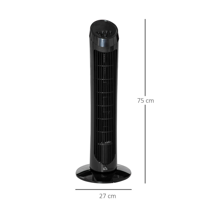 Tower Fan for Bedroom Cooling, 30 Inch Electric 70° Oscillating Fan with 3 Speed Settings, Standing Floor Fan for Home Office Indoor, Black