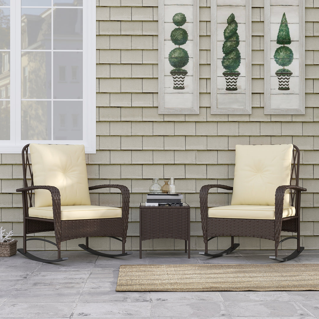 Three-Piece Rocking Chair Rattan Bistro Set - Brown