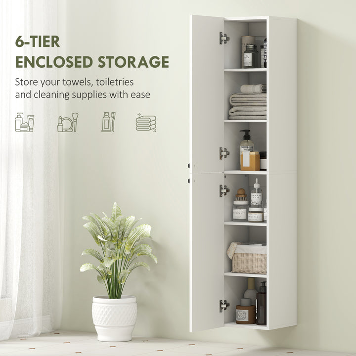 Wall Mounted Tall Bathroom Storage Cabinet with Soft-Close Hinges, Slim Bathroom Cabinet with 2 Doors, White