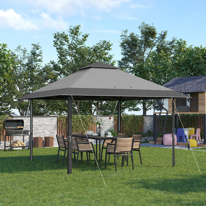 4 x 4m Pop-up Gazebo Double Roof Canopy Tent with UV Proof, Roller Bag & 3-Level Height Adjustable Outdoor Party, Steel Frame, Grey