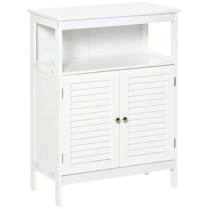 kleankin Wooden Freestanding Bathroom Cupboard: Double Shutter Door Storage Cabinet Organiser, White Finish | Aosom UK