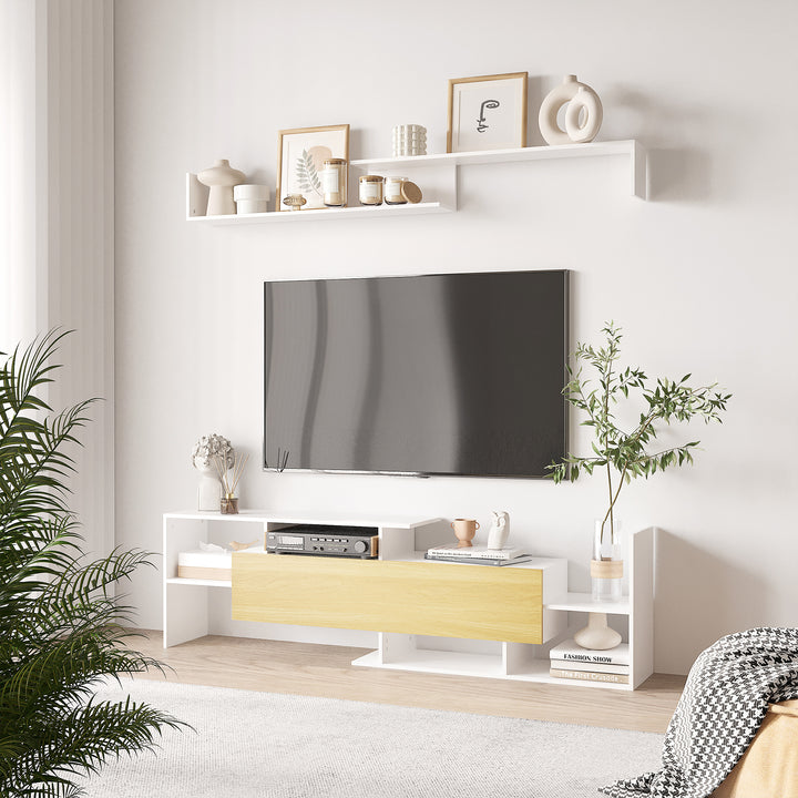MCL TV Cabinet with Wall Shelf for Wall-Mounted 65" TVs or Standing 40" TVs - White and Natural