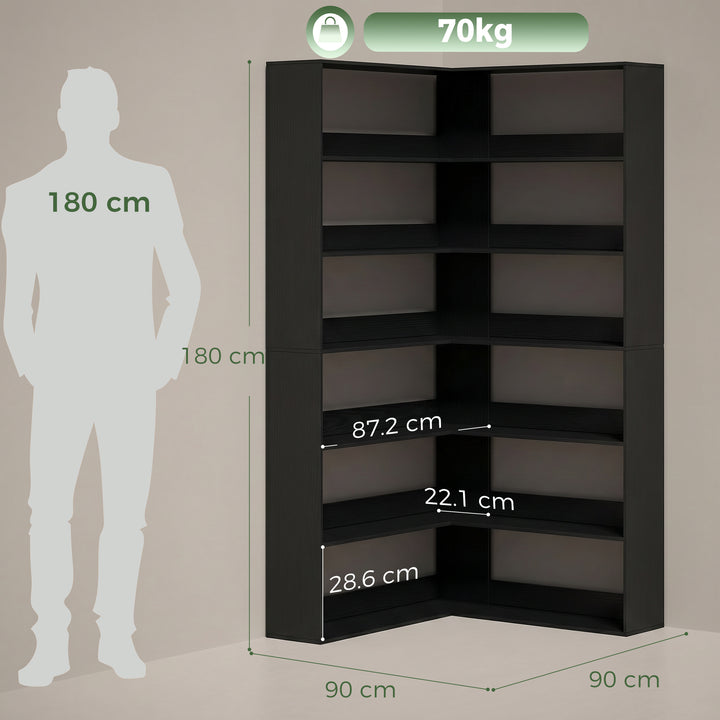 7 Tiers Bookshelf, L-Shaped Corner Bookcase with Anti-Slip Rear Guard,