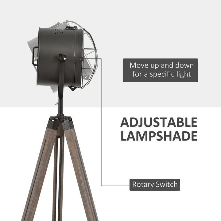MCL Floor Lamp with Adjustable Tripod for Living Room Bedroom, Vintage Spotlight Reading Lamp with Wood Legs, 115-155cm, Grey