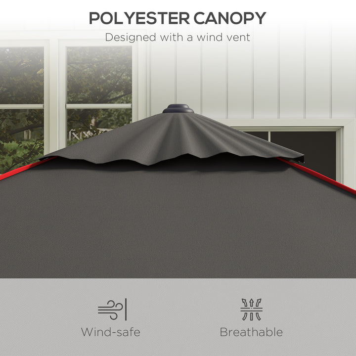 215cm Square Canopy Parasol, with Contrast Piping - Grey/Red