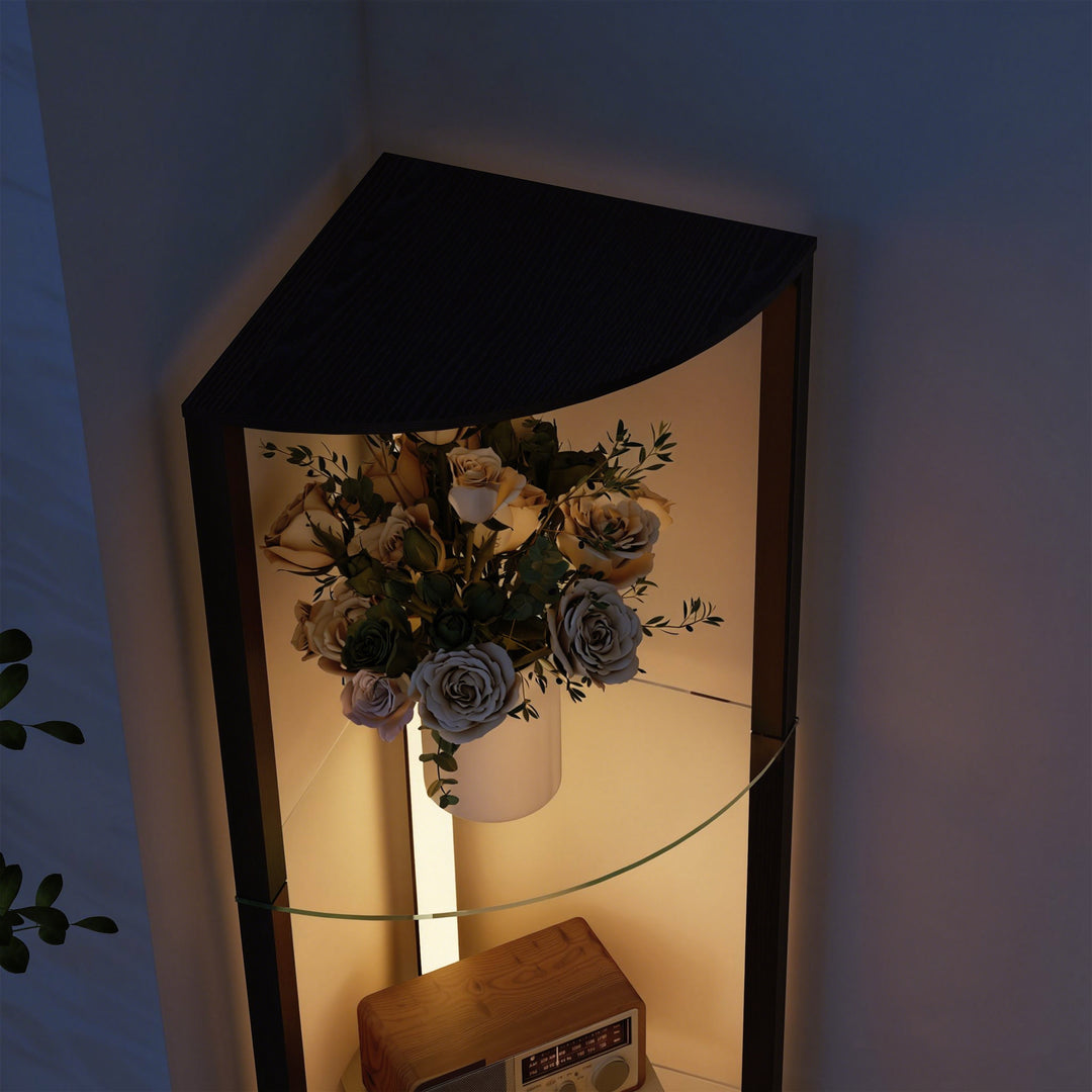 LED Floor Lamp with Shelves, Dimmable Standing Lamp with Foot Switch f