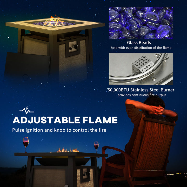 Outsunny 50,000 BTU Gas Fire Pit Table with Waterproof Cover and Glass Beads for Outside Patio Garden Backyard, Brown | Aosom UK