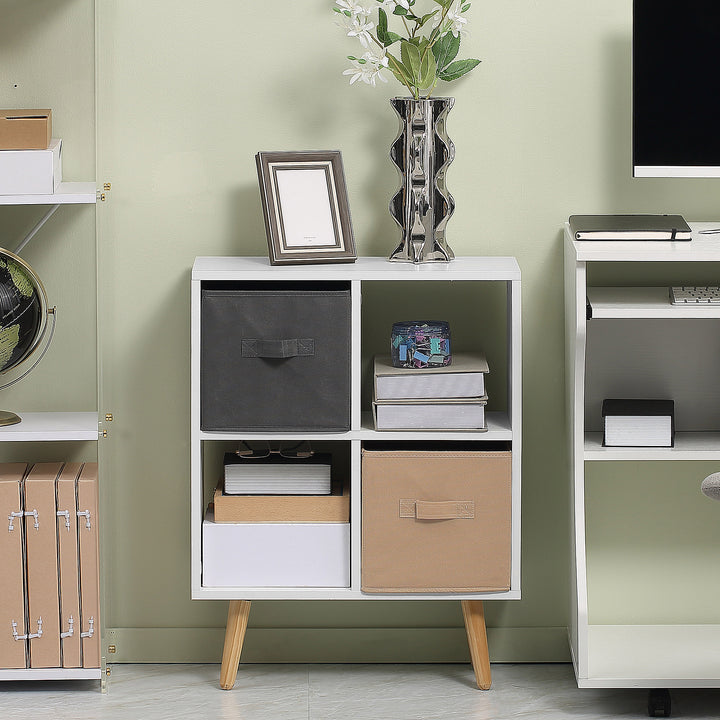 Freestanding 4 Cube Unit Cabinet Unit w/ 3 Fabric Drawers Handles Home Office Storage Shelves