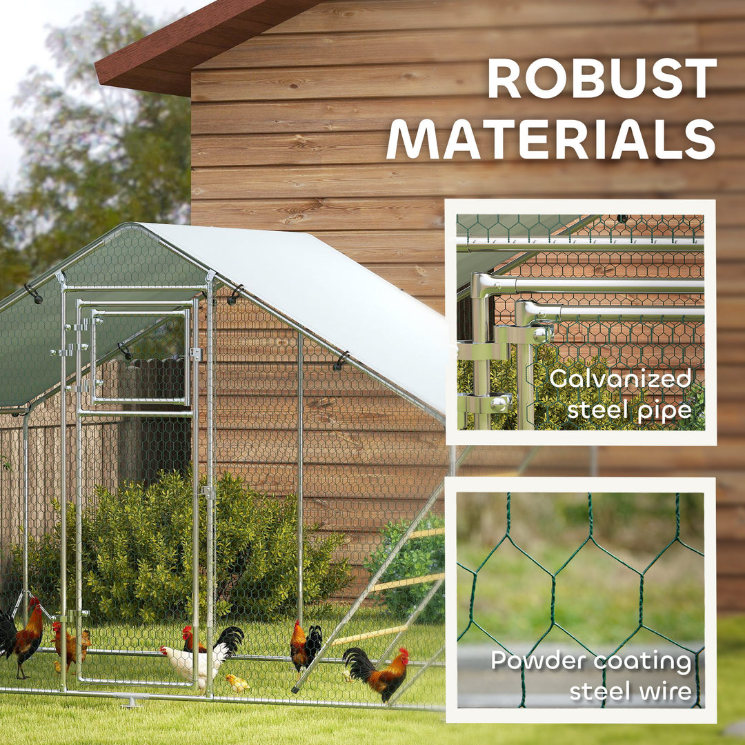 Walk-in Chicken Run w/ Cover, Feeding Door, Hanging Feeder, Perch, for 6-8 Poultry