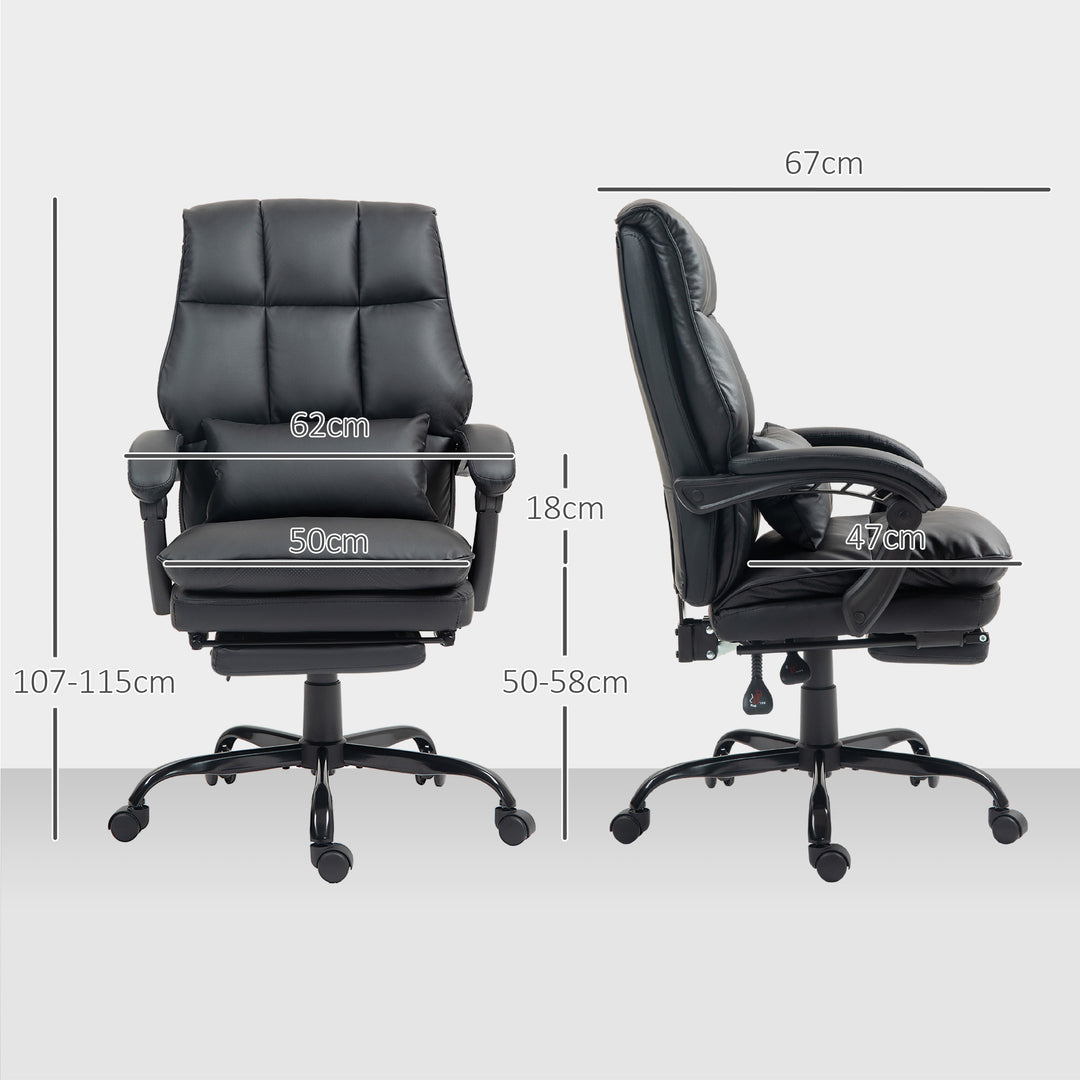 Faux Leather Reclining Office Chair, with Footrest - Black