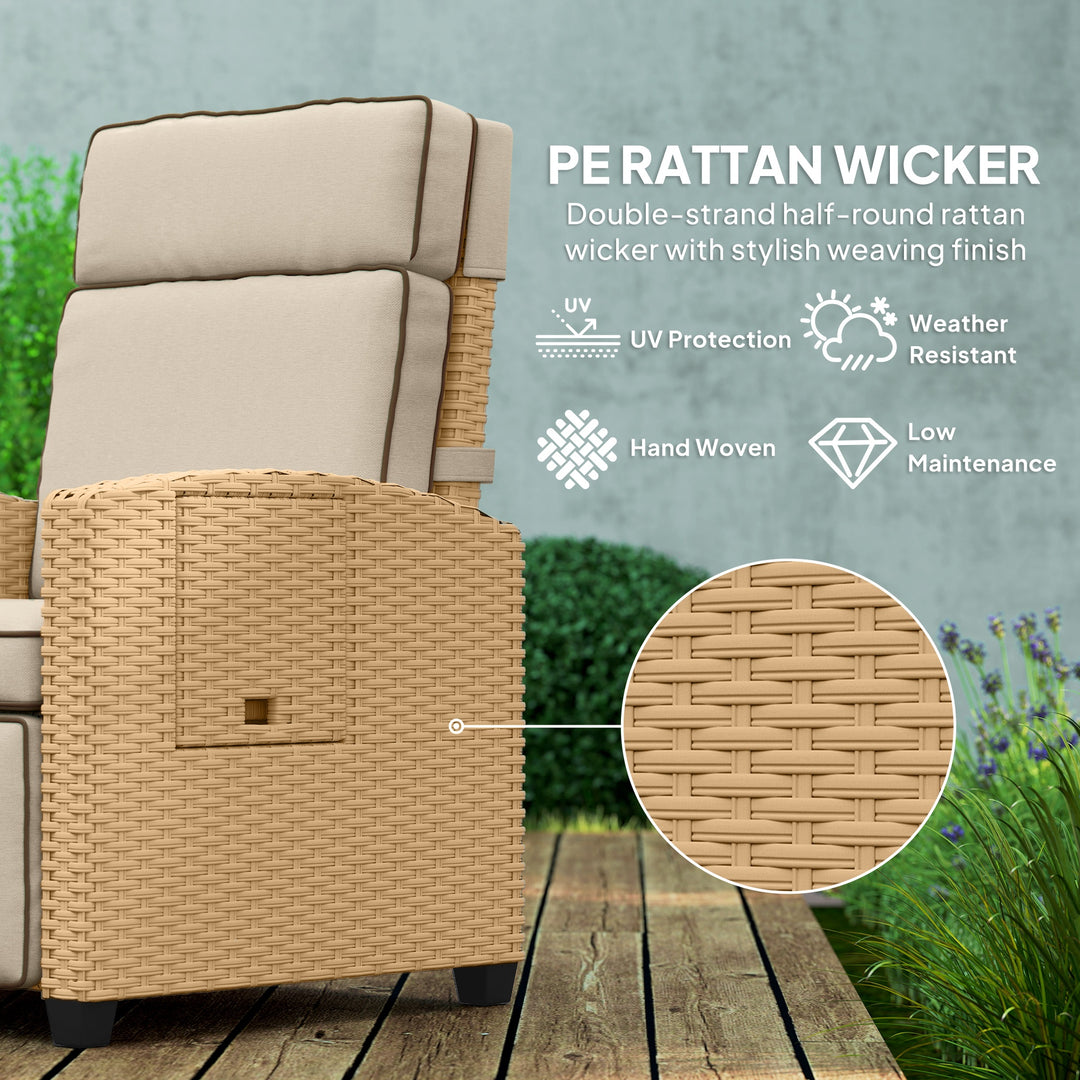 145° Reclining Rattan Armchair, with Footrest - Khaki/Beige