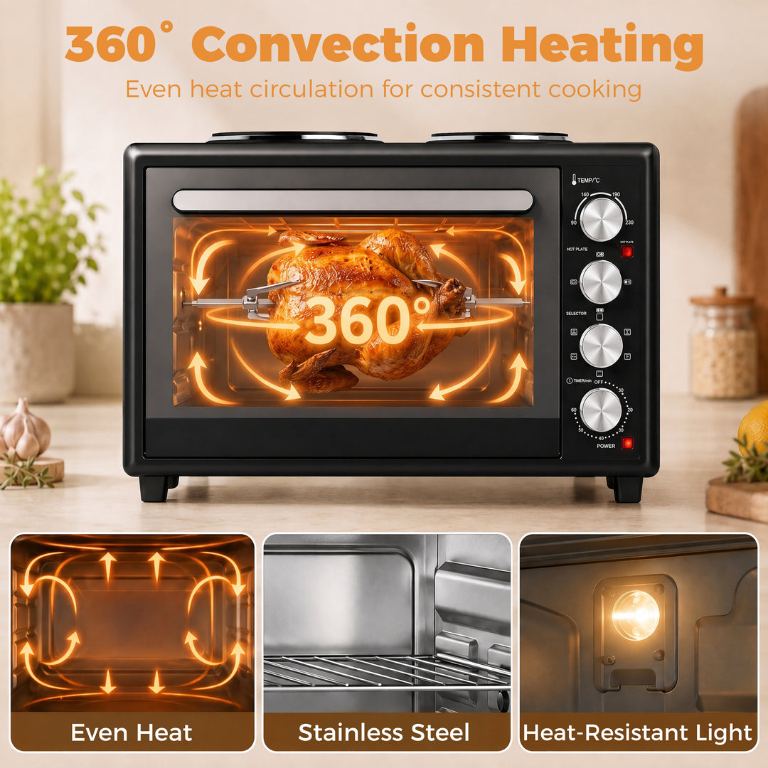 36L Mini Oven with Dual Hot Plates, Electric Countertop Cooker with Co