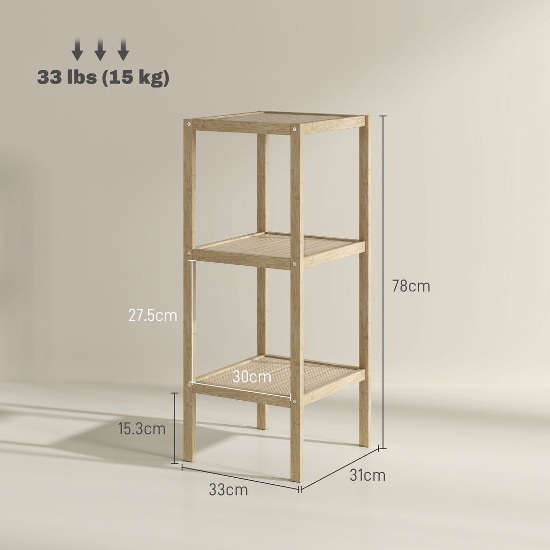 Three-Tier Bamboo Bathroom Shelf - Natural Finish