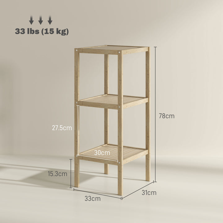 Three-Tier Bamboo Bathroom Shelf - Natural Finish
