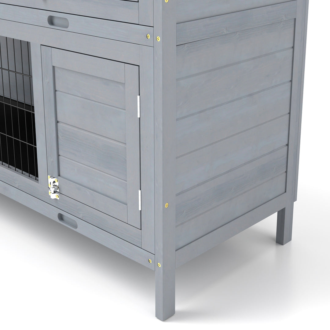 Rabbit Hutch Outdoor Guinea Pig Hutch Bunny Cage with No-Leak Trays, Divider, 136 x 50 x 93cm, Grey